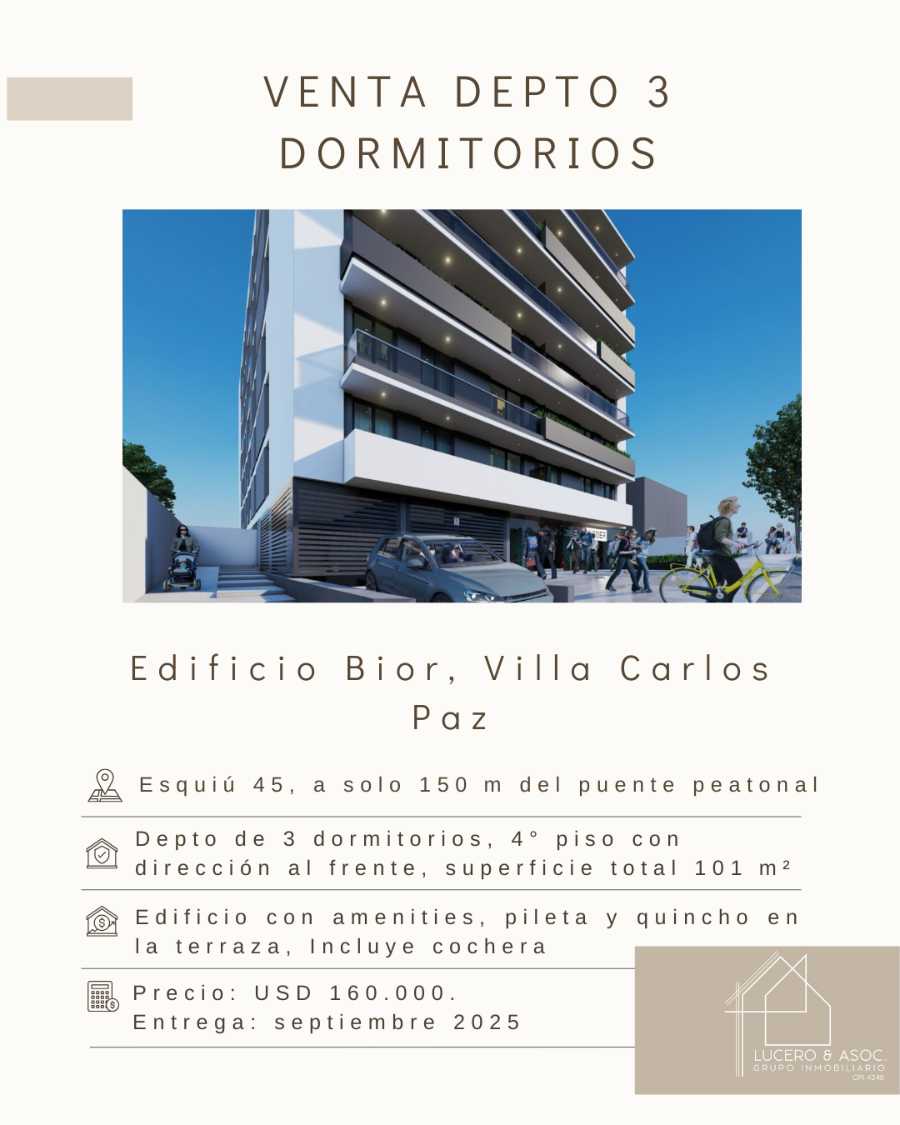 VENTA DEPTO 3 DORMITORIOS! A MTS DEL CENTRO DE CARLOS PAZ - Imagen 1