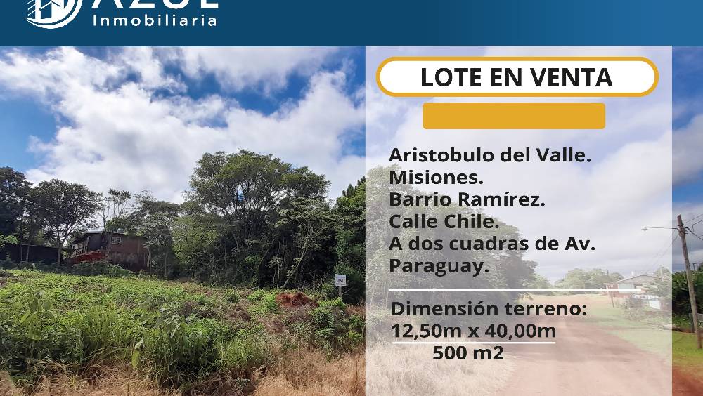 El lote se encuentra a dos cuadras de la Avenida Paraguay en el Barrio Ramírez., Aristobulo del Valle