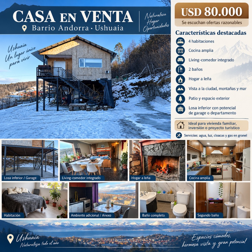 Casa en Ushuaia: en Venta · barrio con seguridad · dueño directo · 4 o más dorm · cochera - Imagen 1