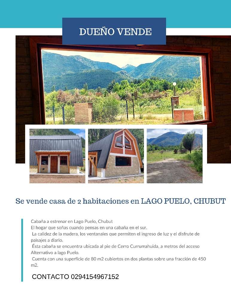 En Lago Puelo, Terreno en Venta · 450 m² de lote · dueño directo · 2 dorm · 3 ambientes - Imagen 1