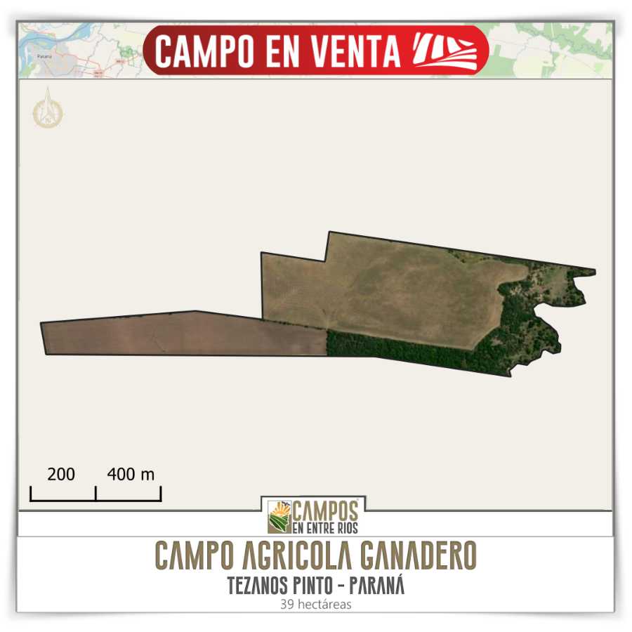 Campo AGRICOLA - GANADERO en VENTA. 39 ha. Tezanos Pinto. Paraná. Entre Rios - Imagen 1